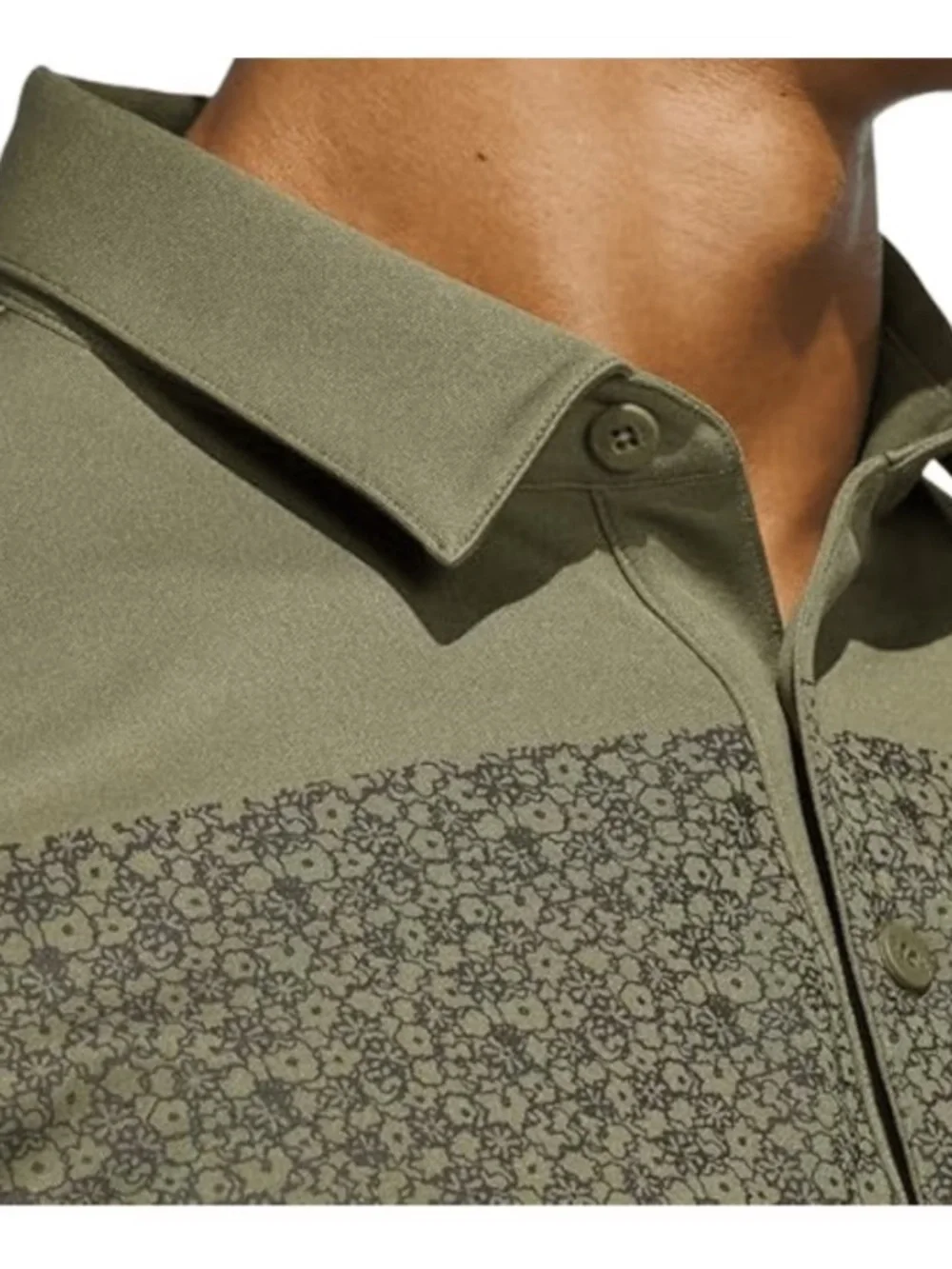 adidas Men's Olive Green Short Sleeve Polo with Textured Chest Stripe